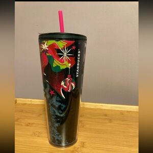 Starbucks Christmas Tumbler, dark green. Tumbler with Pink Straw
